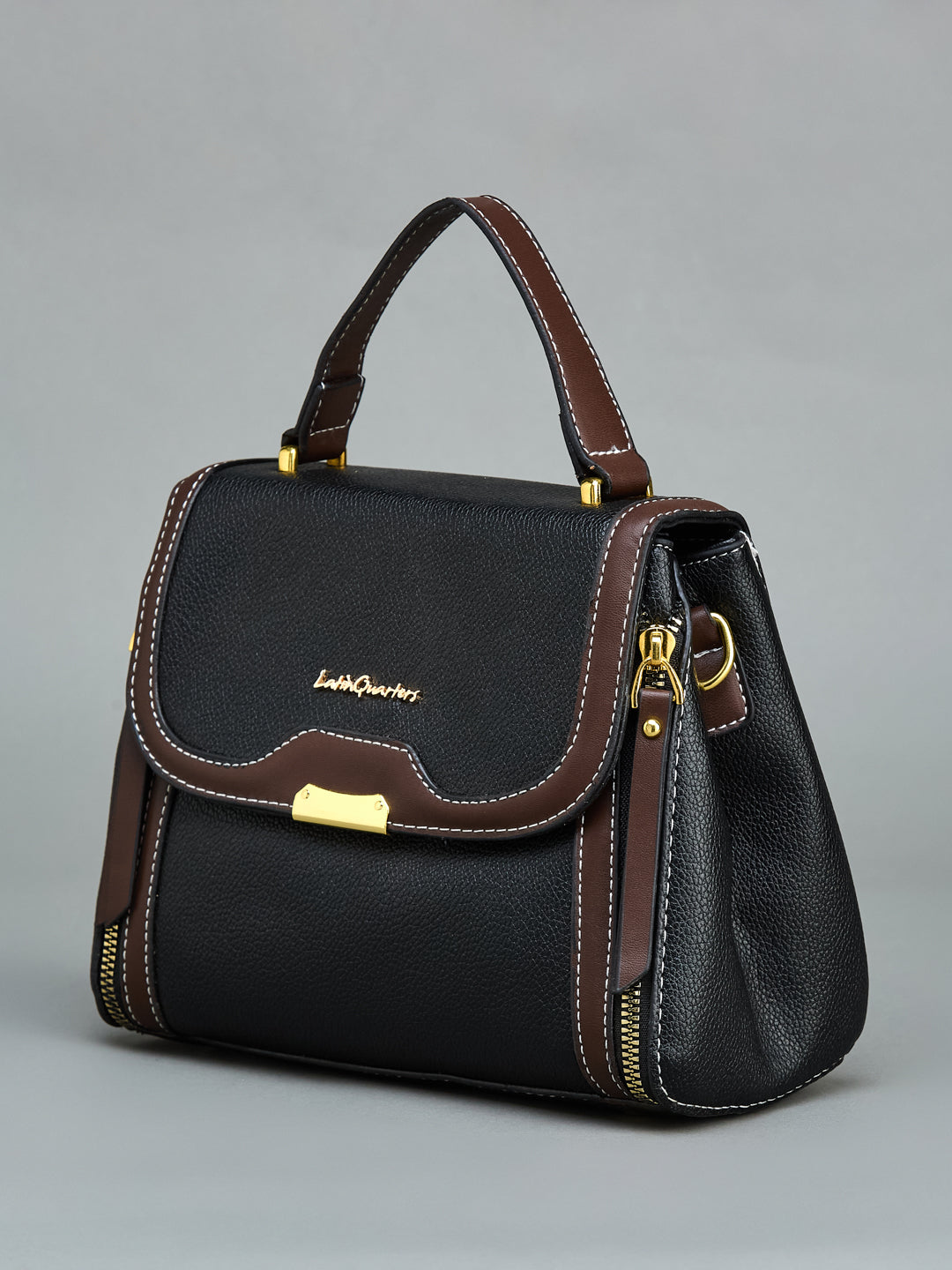 Latin Quarters Women's Black & Brown Two-Tone Handbag with Gold Clasp