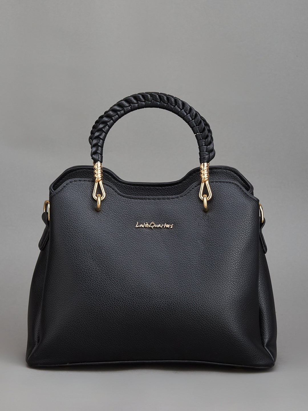 Latin Quarters Women's Black Top Handle Handbag with Braided Strap & Decorative Scarf Charm