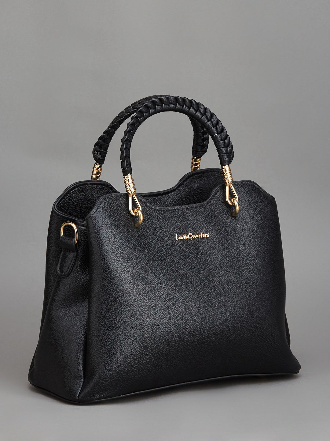 Latin Quarters Women's Black Top Handle Handbag with Braided Strap & Decorative Scarf Charm