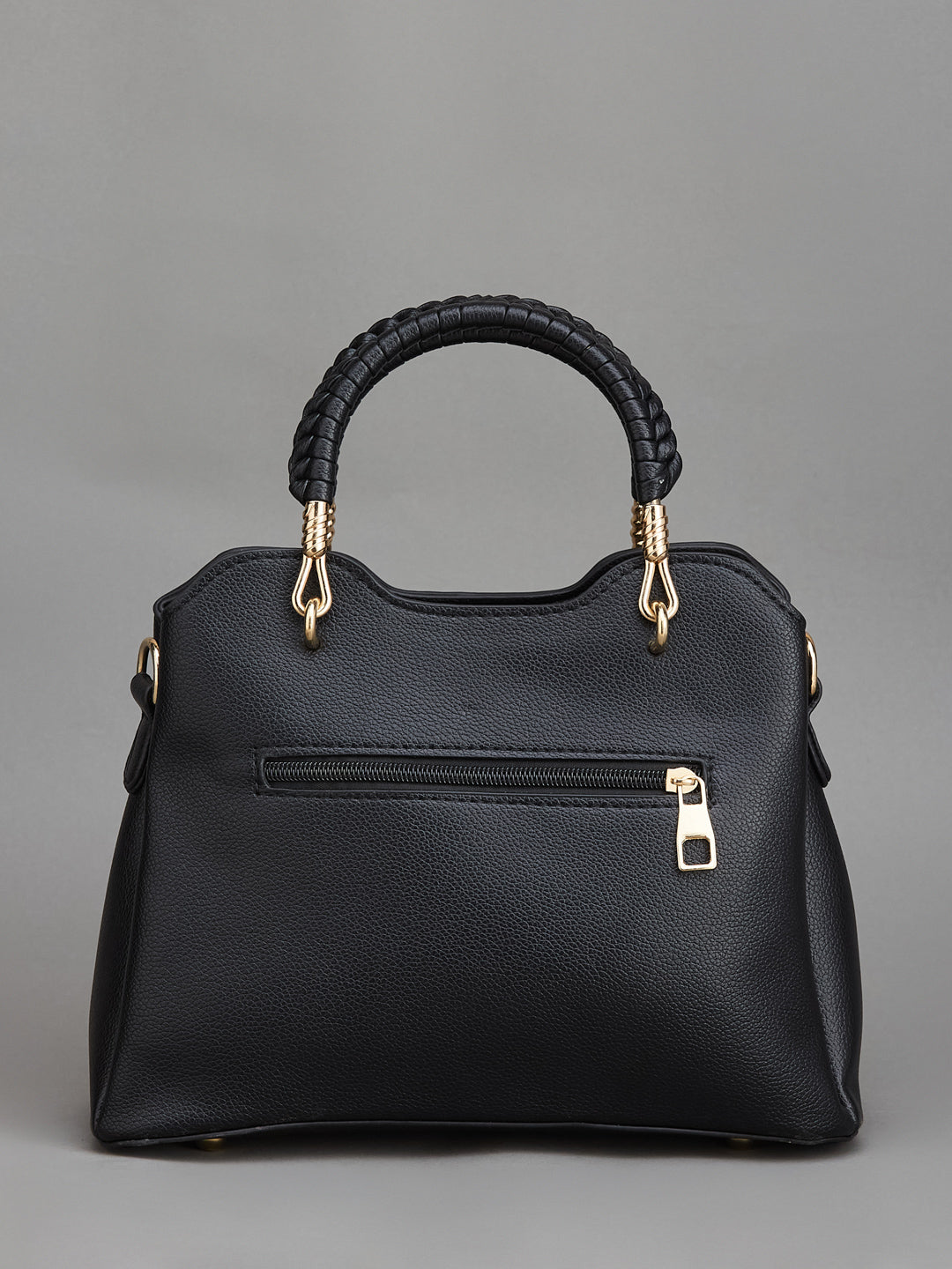 Latin Quarters Women's Black Top Handle Handbag with Braided Strap & Decorative Scarf Charm