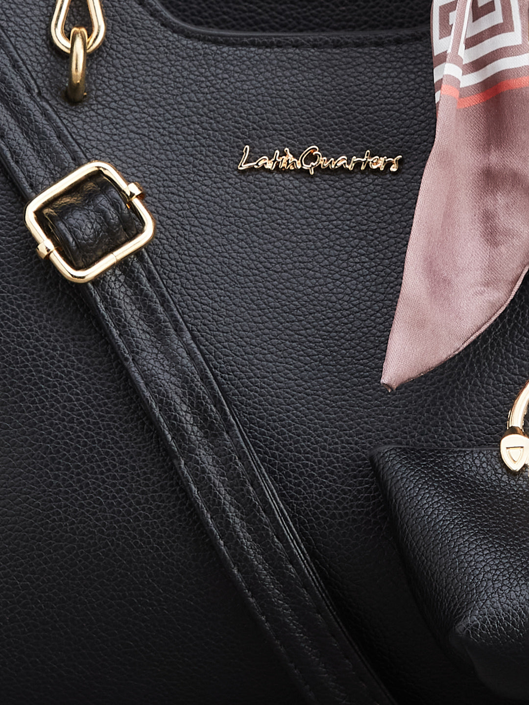 Latin Quarters Women's Black Top Handle Handbag with Braided Strap & Decorative Scarf Charm