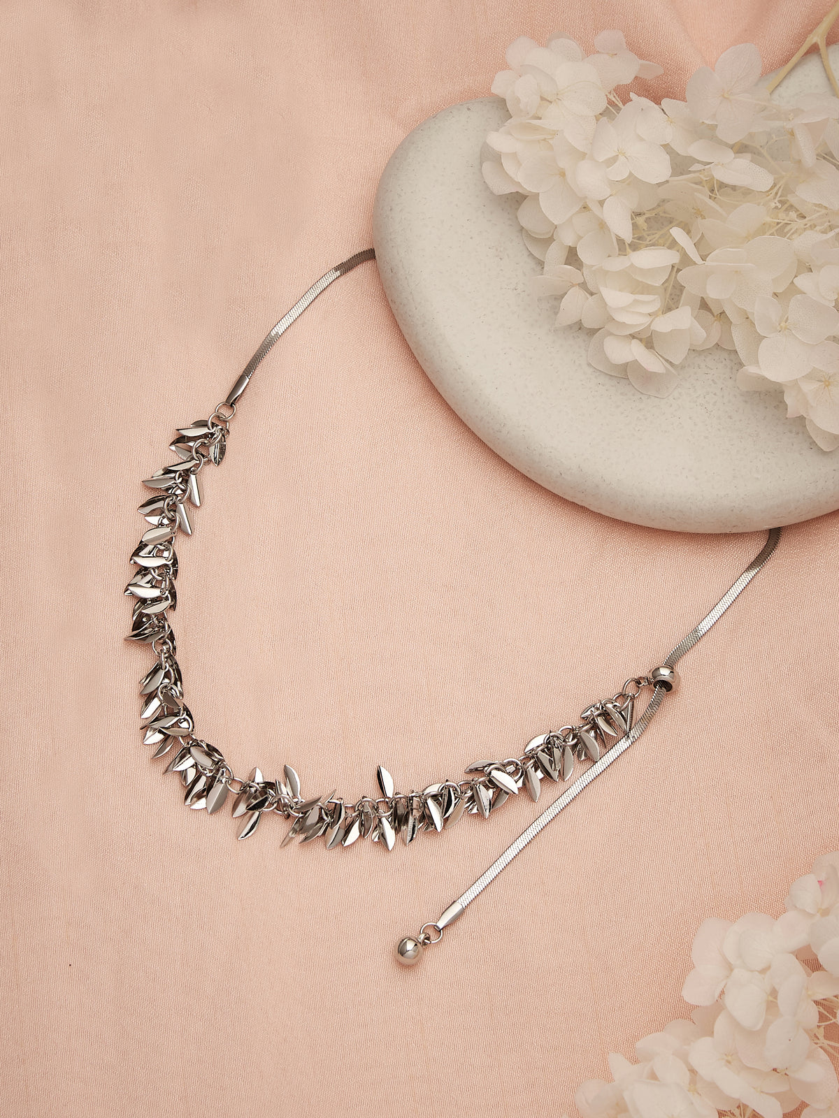 Latin Quarters Women's Silver-Toned Dainty Leaf Drop Choker Necklace