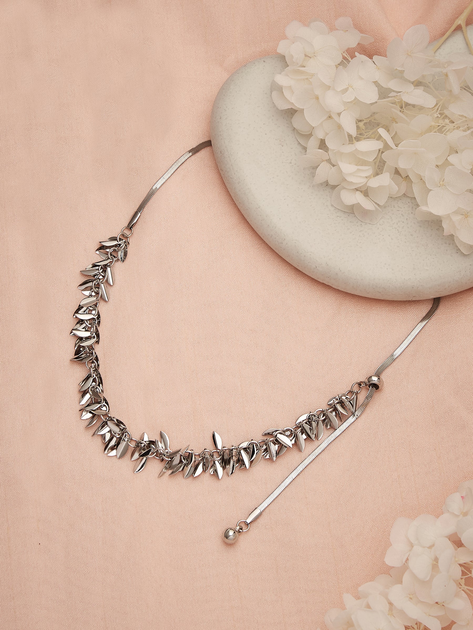 Latin Quarters Women's Silver-Toned Dainty Leaf Drop Choker Necklace