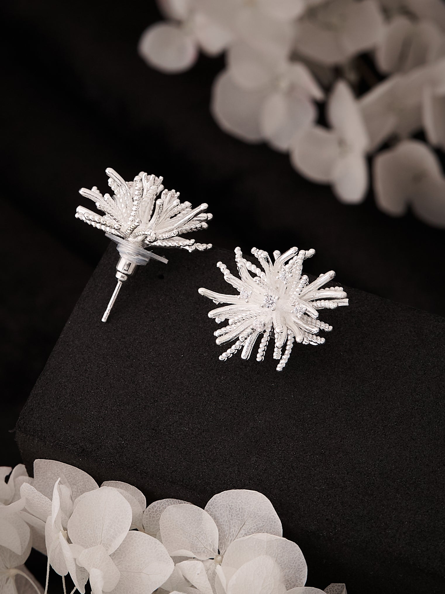 Latin Quarters Women's Silver Toned Starburst Textured Stud Earrings