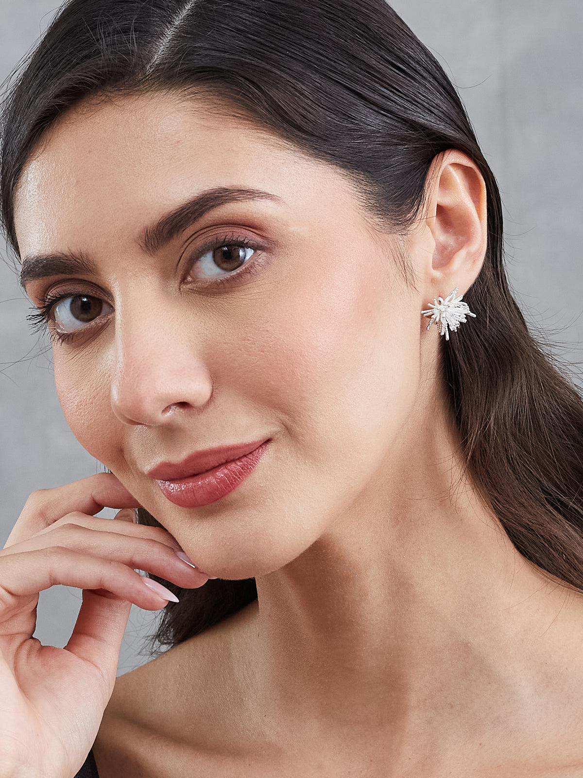 Latin Quarters Women's Silver Toned Starburst Textured Stud Earrings