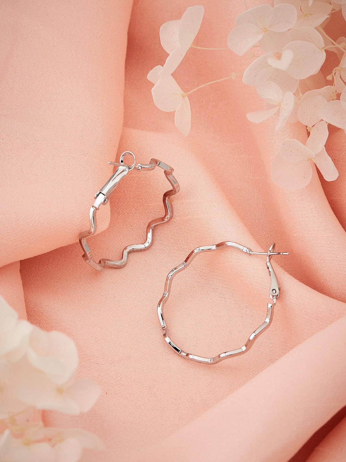 Latin Quarters Women's Wavy Silver Toned Hoop Earrings