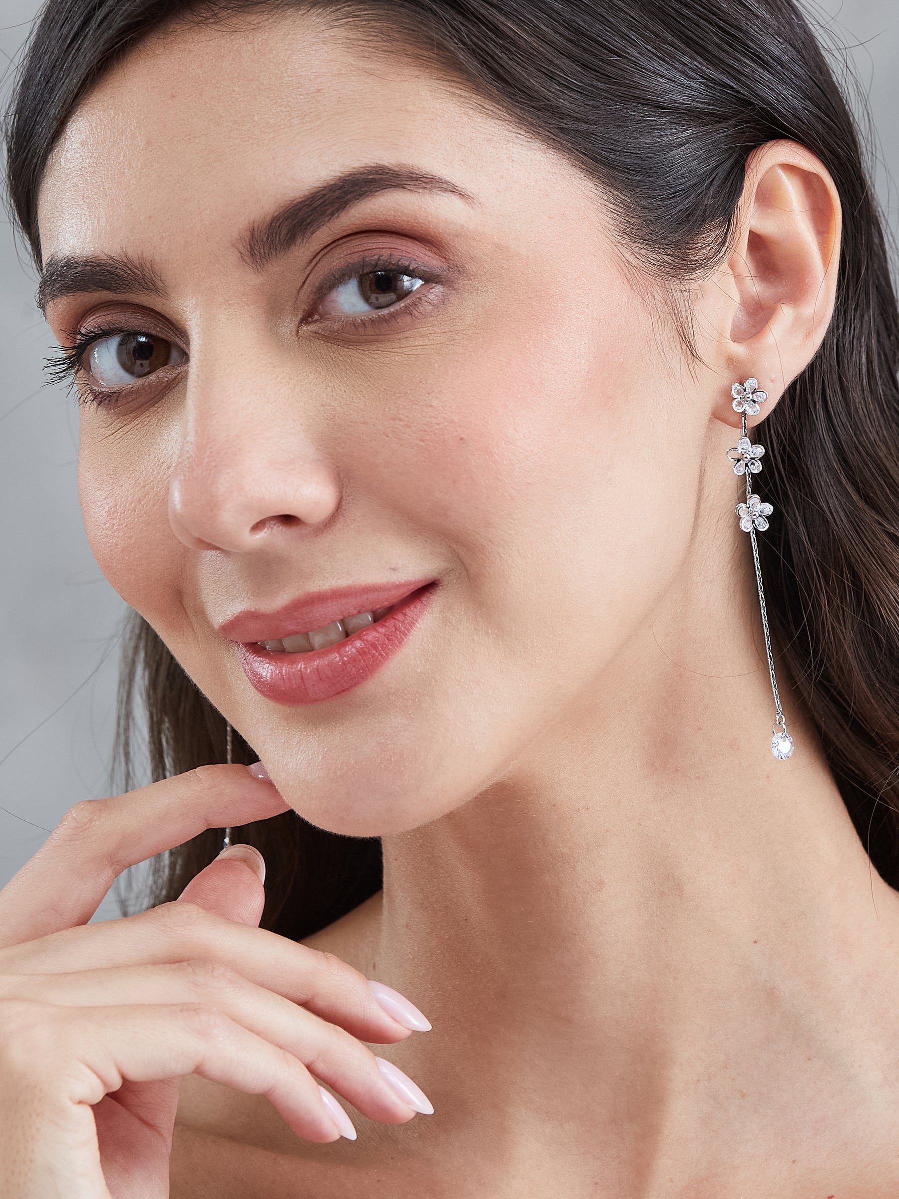 Latin Quarters Women's Floral Dangler Earrings with Long Chain