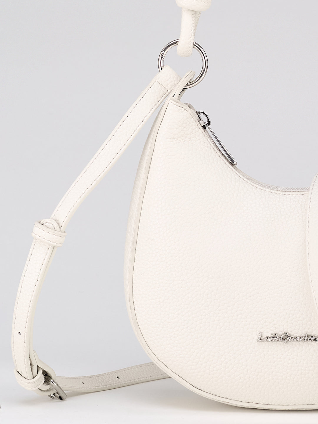 Latin Quarters Women's White Crescent Bag with Knotted Strap Detail