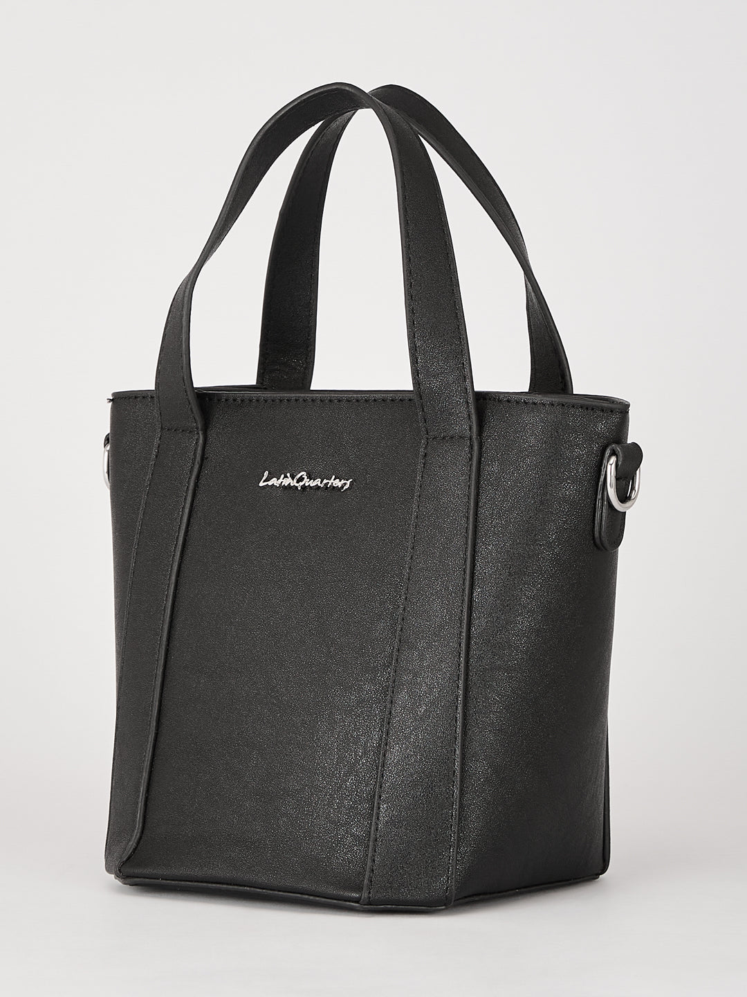 Latin Quarters Women's Black Textured Tote Bag with Detachable Charm
