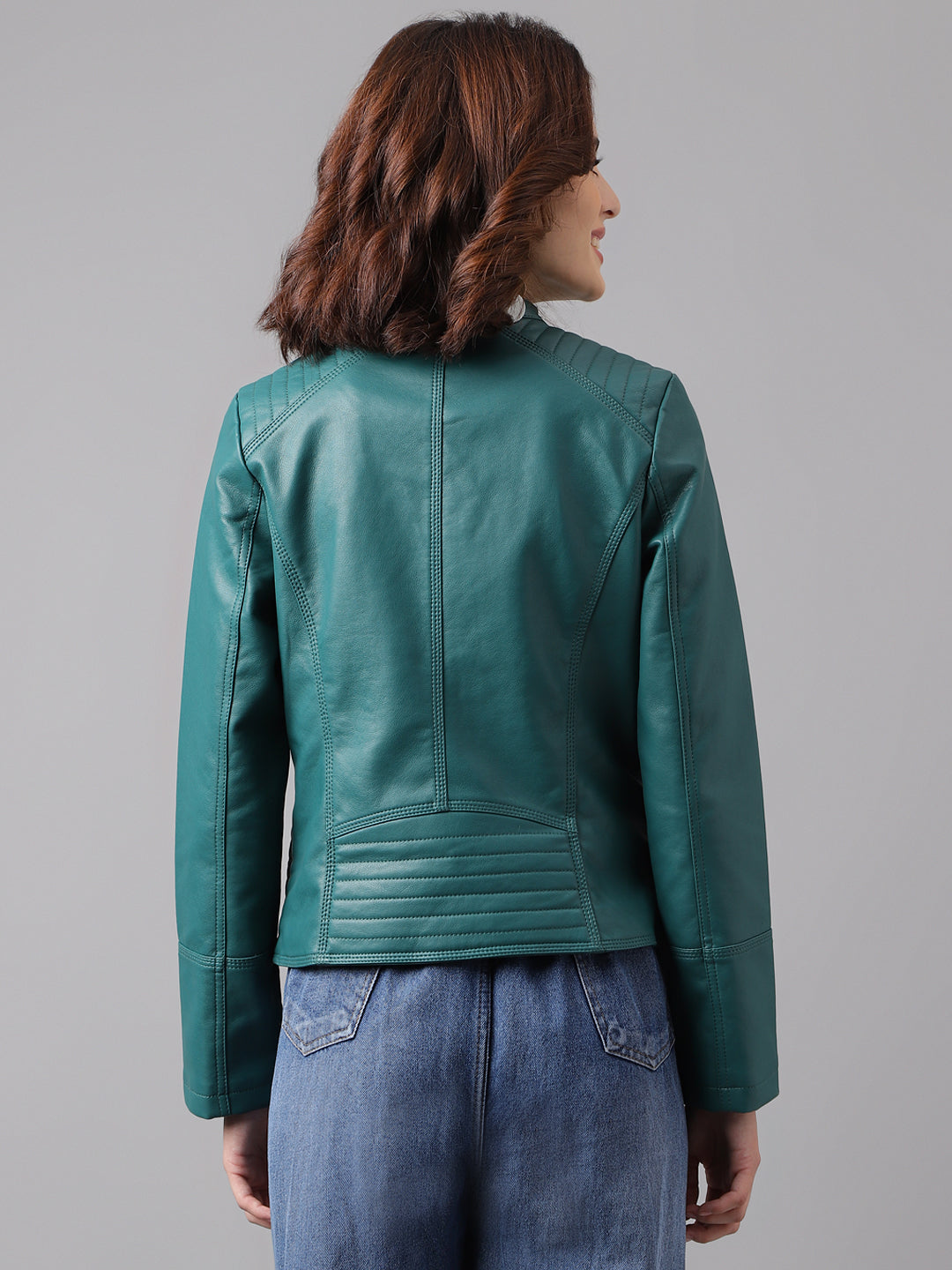 Green Full Sleeve Solid Straight Jacket
