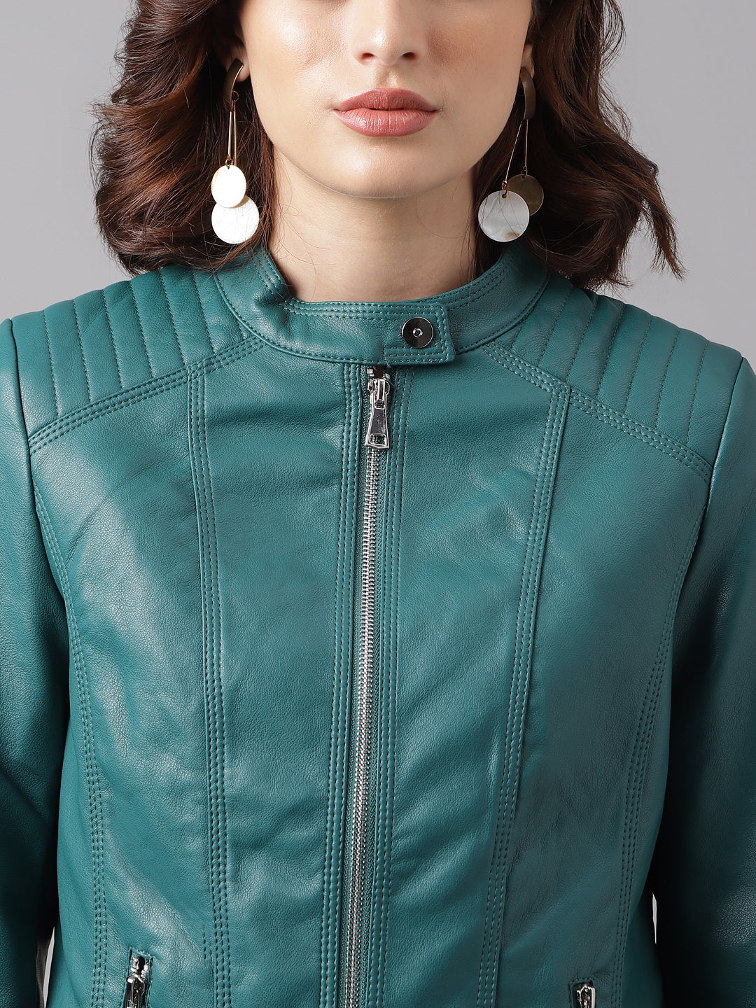 Green Full Sleeve Solid Straight Jacket
