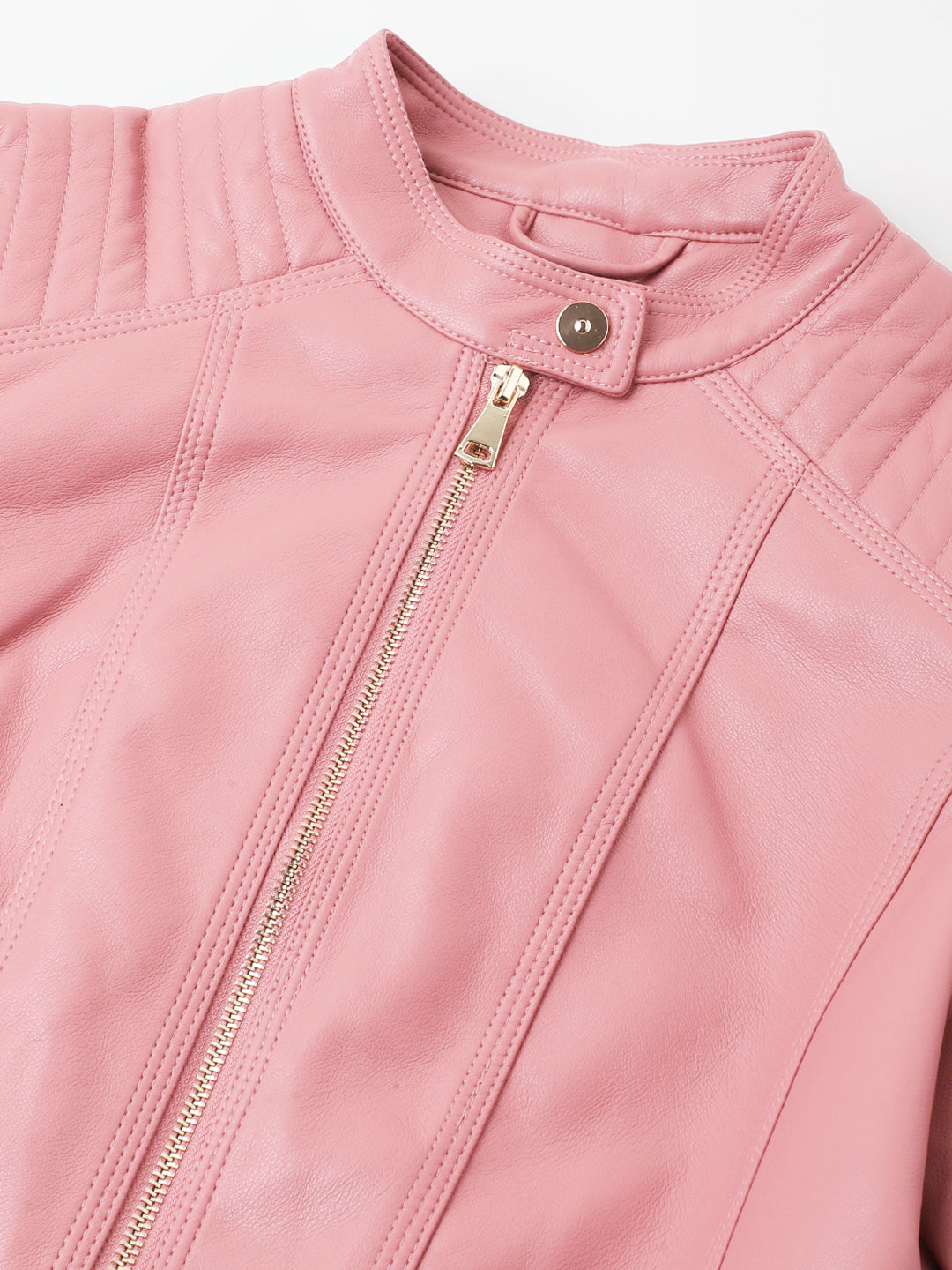 Pink Full Sleeve Solid Jacket With Pockets