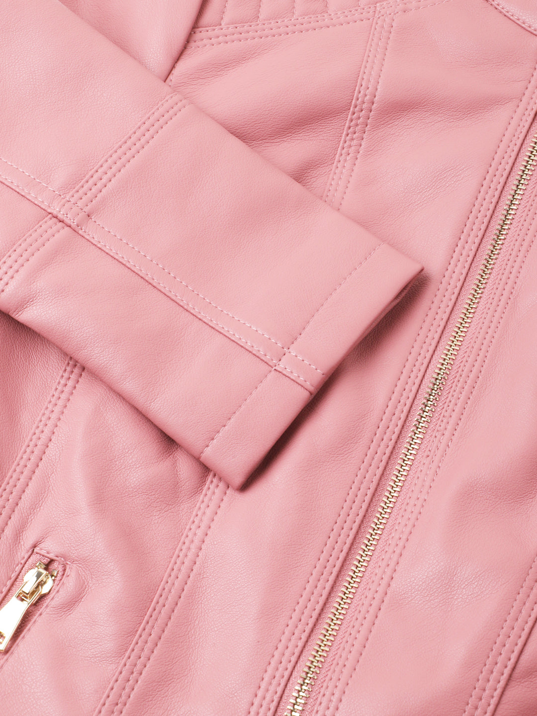 Pink Full Sleeve Solid Jacket With Pockets