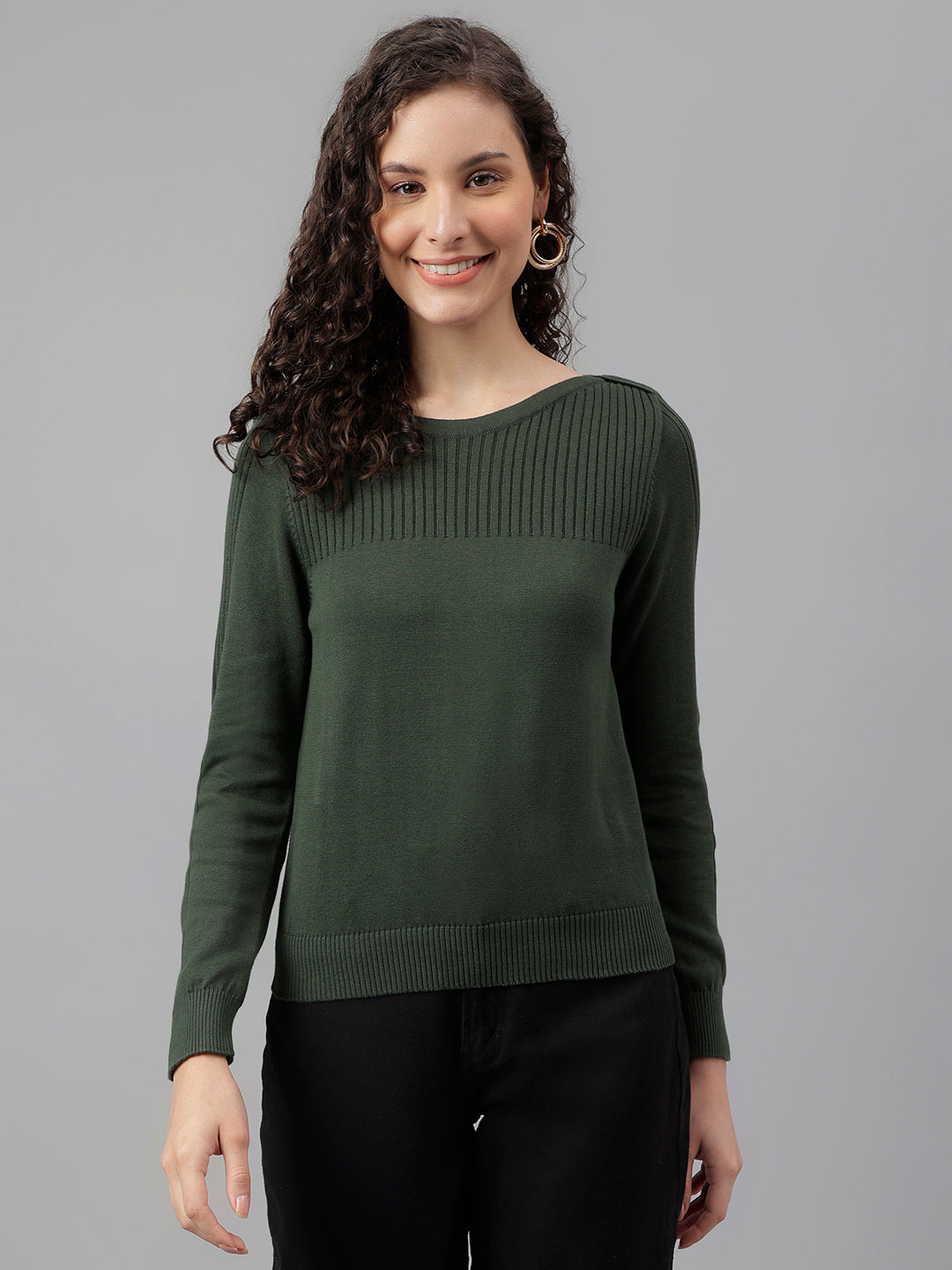Greenolive Full Sleeve Solid Pullover Sweatertop - Main Image