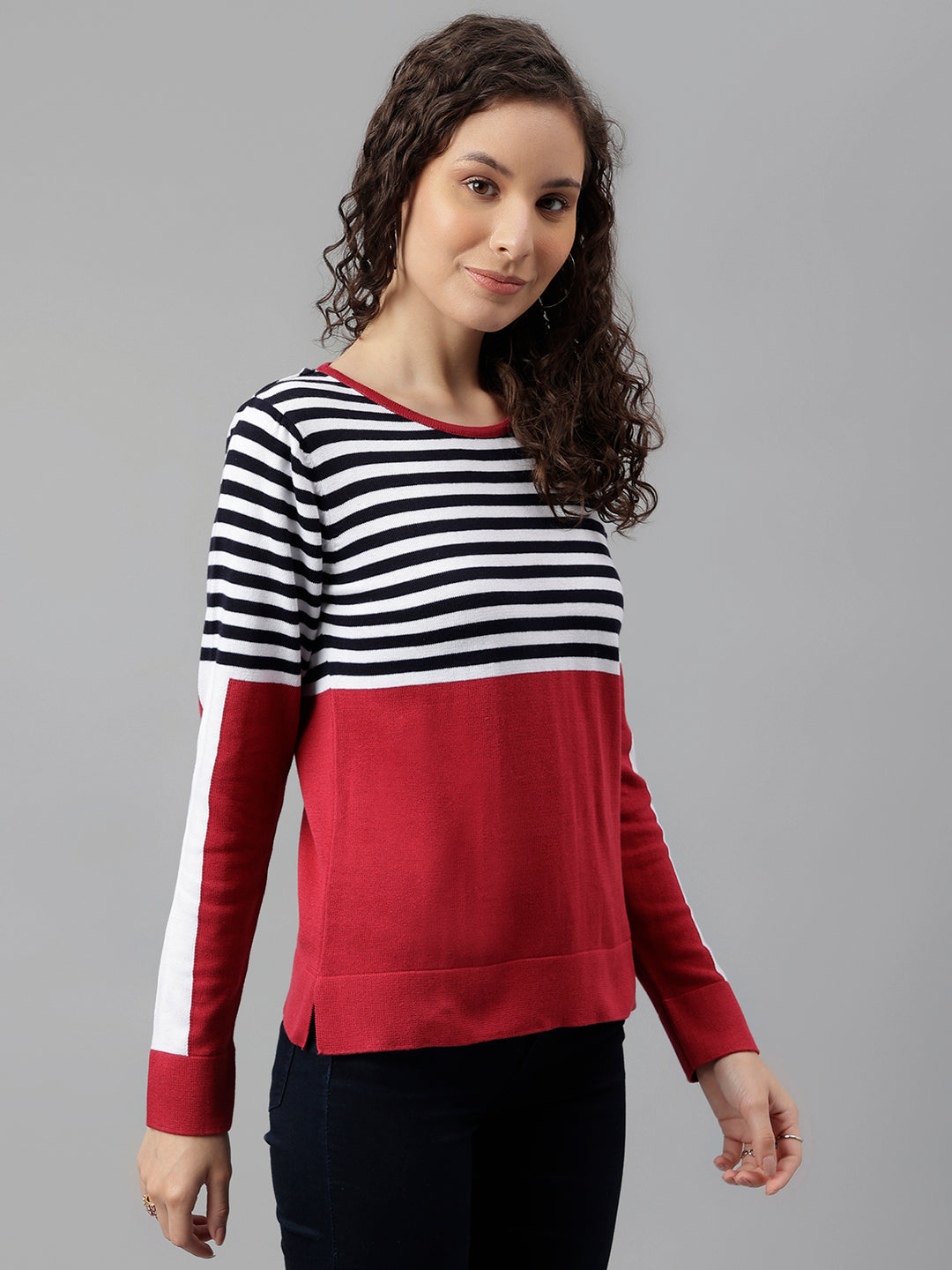 Rose Full Sleeve Solid Pullover Sweatertop