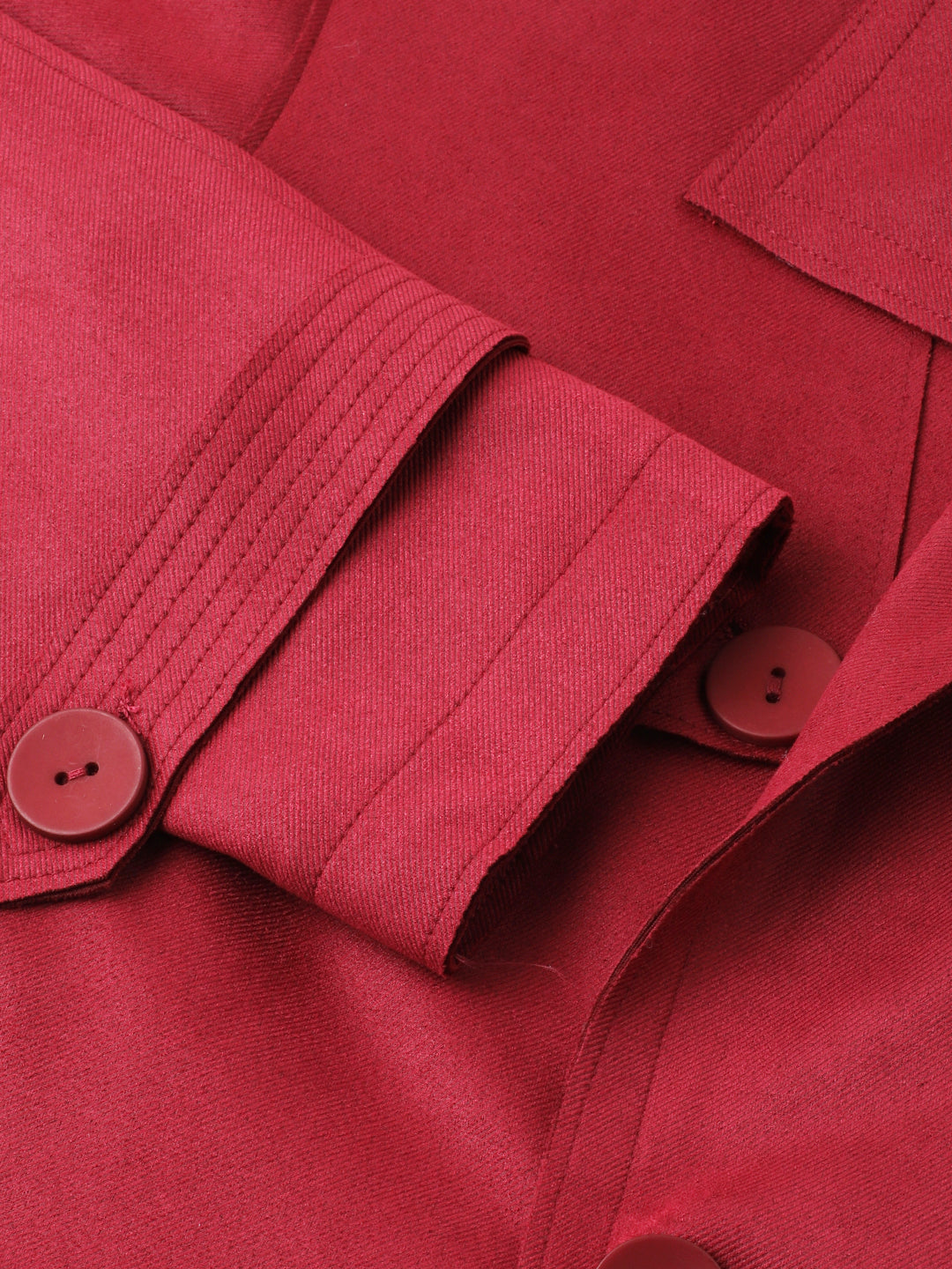 Maroon Full Sleeve Solid Trench Coat Jacket
