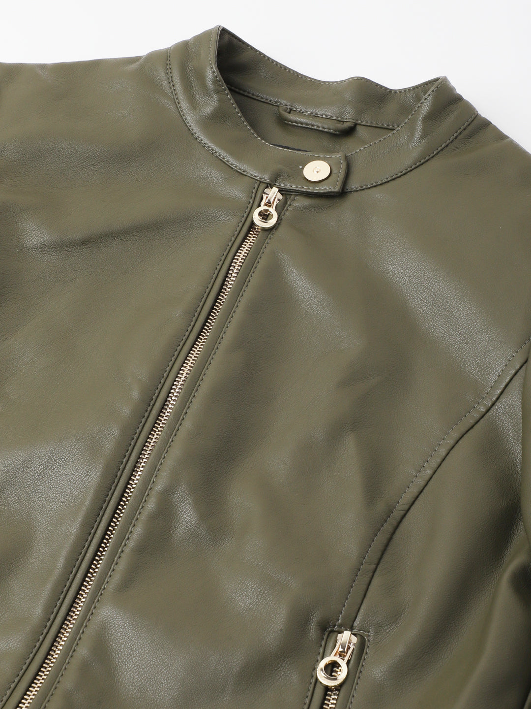 Green Full Sleeve Solid Biker Jacket