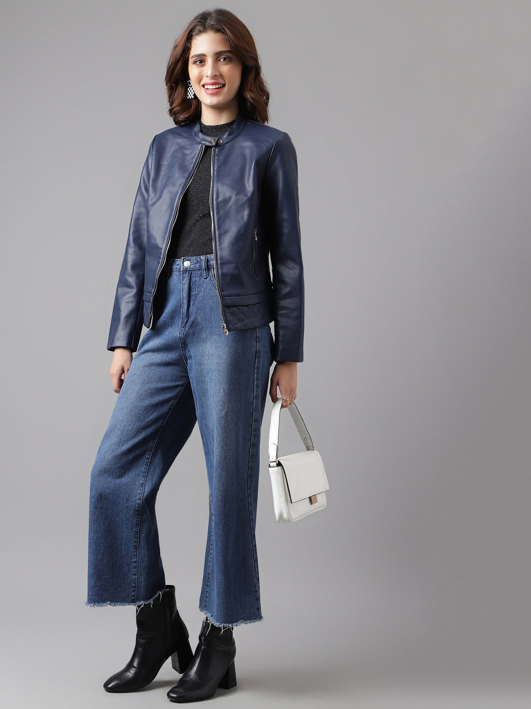 Blue Navy Full Sleeve Solid Jacket With Pockets