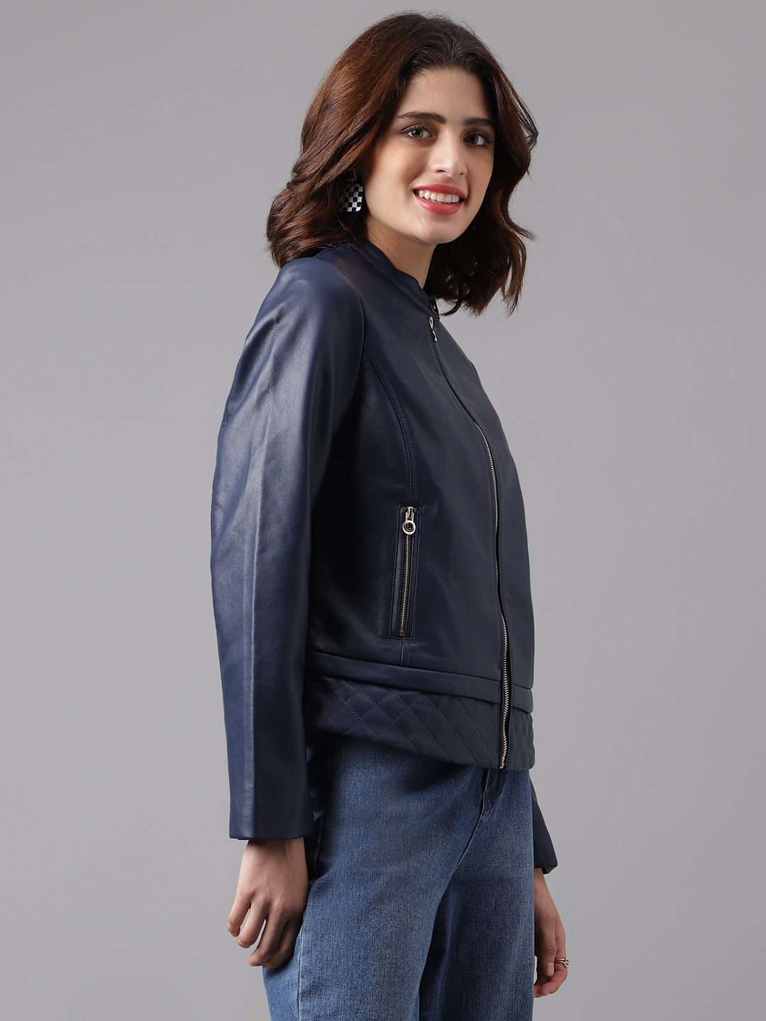 Blue Navy Full Sleeve Solid Jacket With Pockets