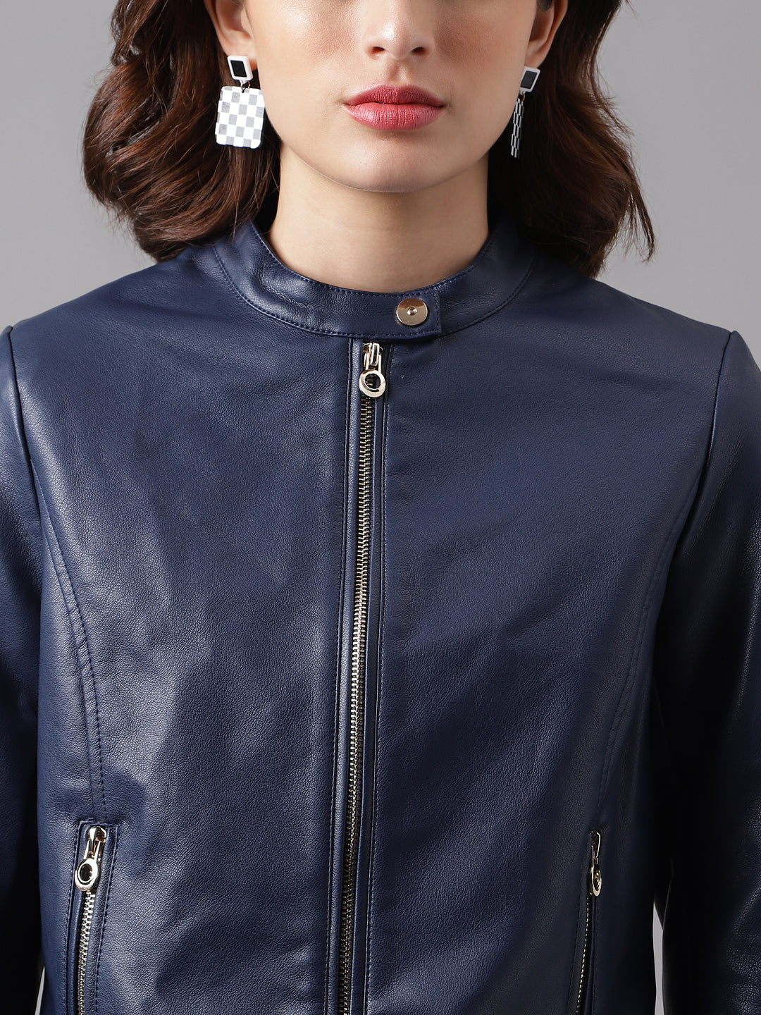 Blue Navy Full Sleeve Solid Jacket With Pockets