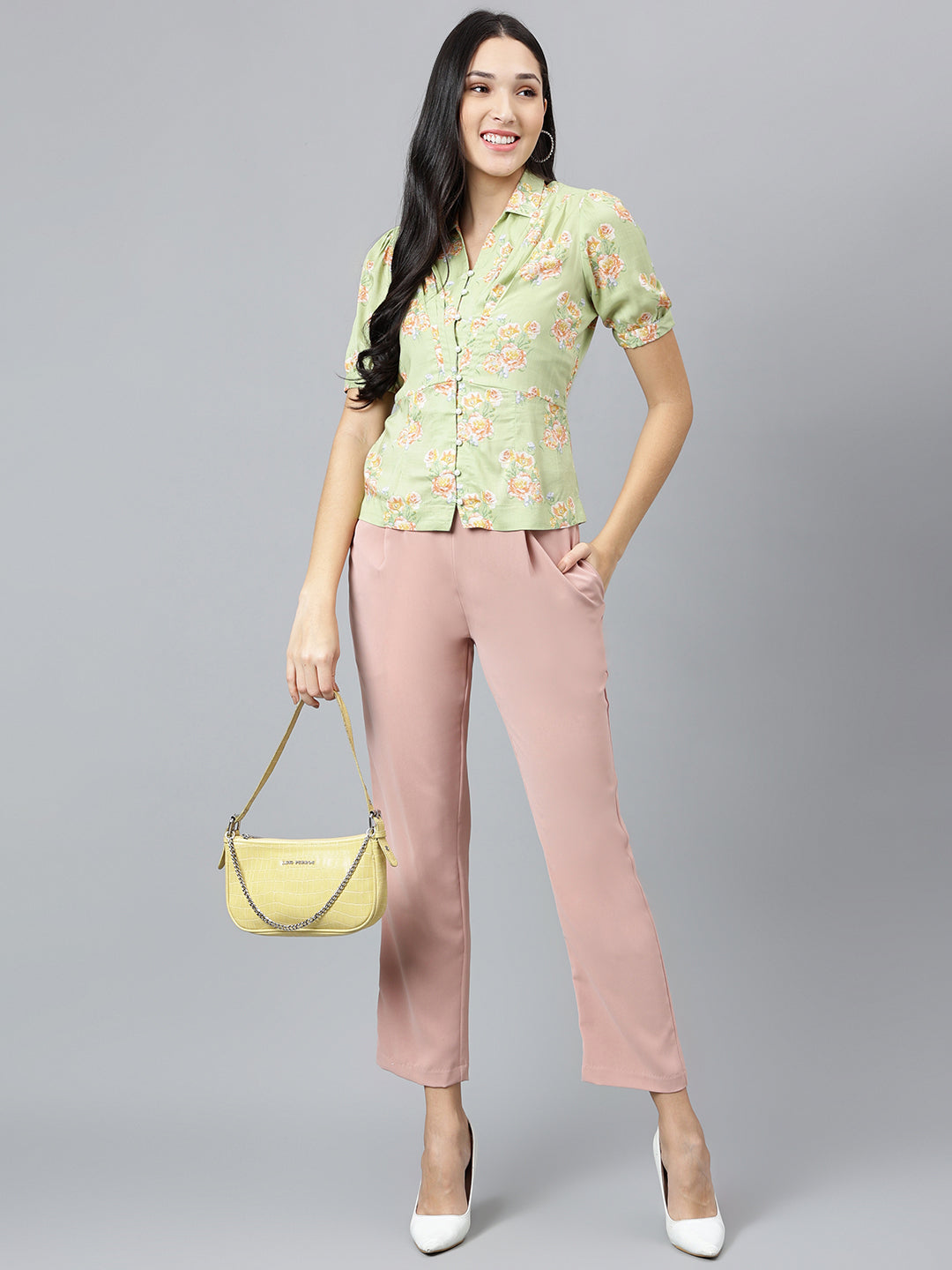 Green Printed Half Sleeve Casual Shirt Blouse