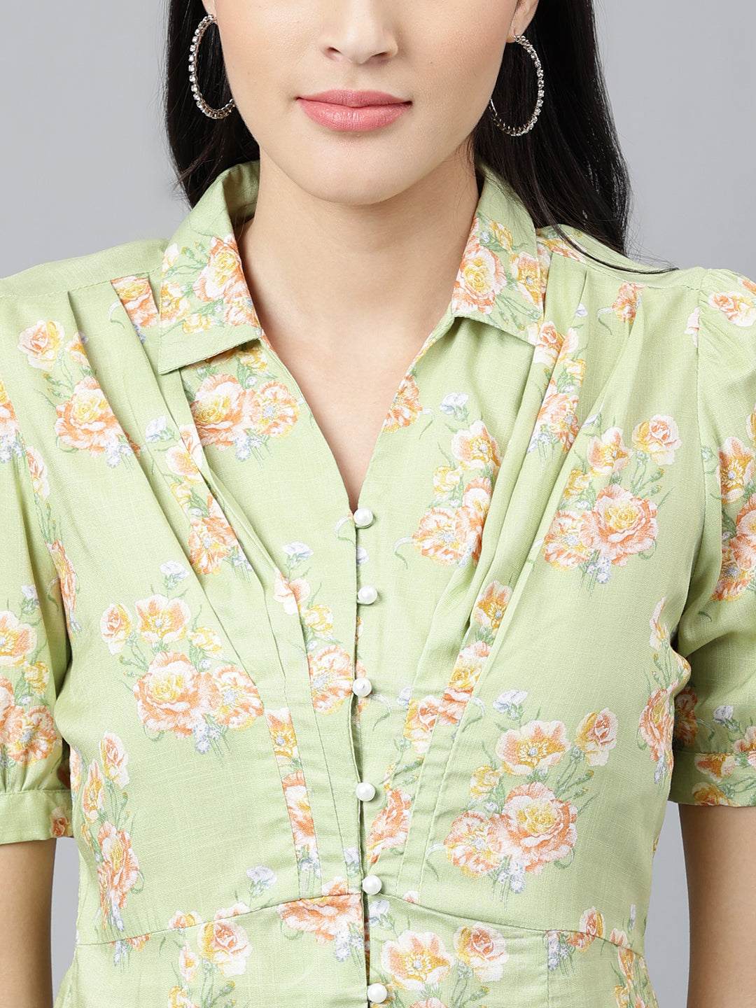 Green Printed Half Sleeve Casual Shirt Blouse