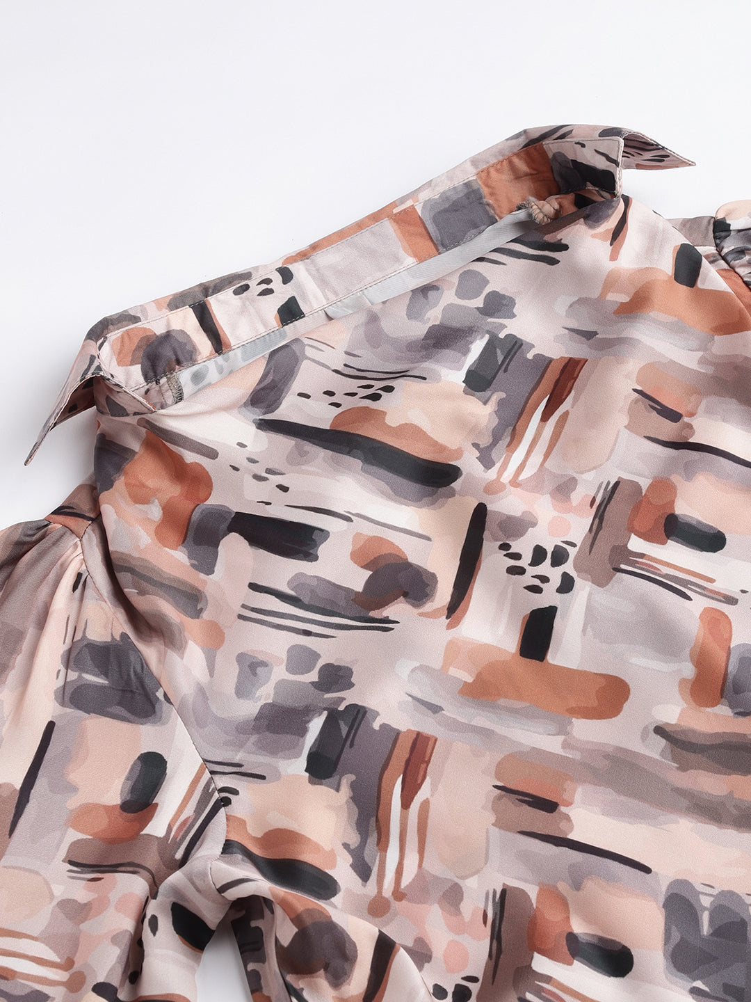 Brown Printed Full Sleeve Casual Blouse
