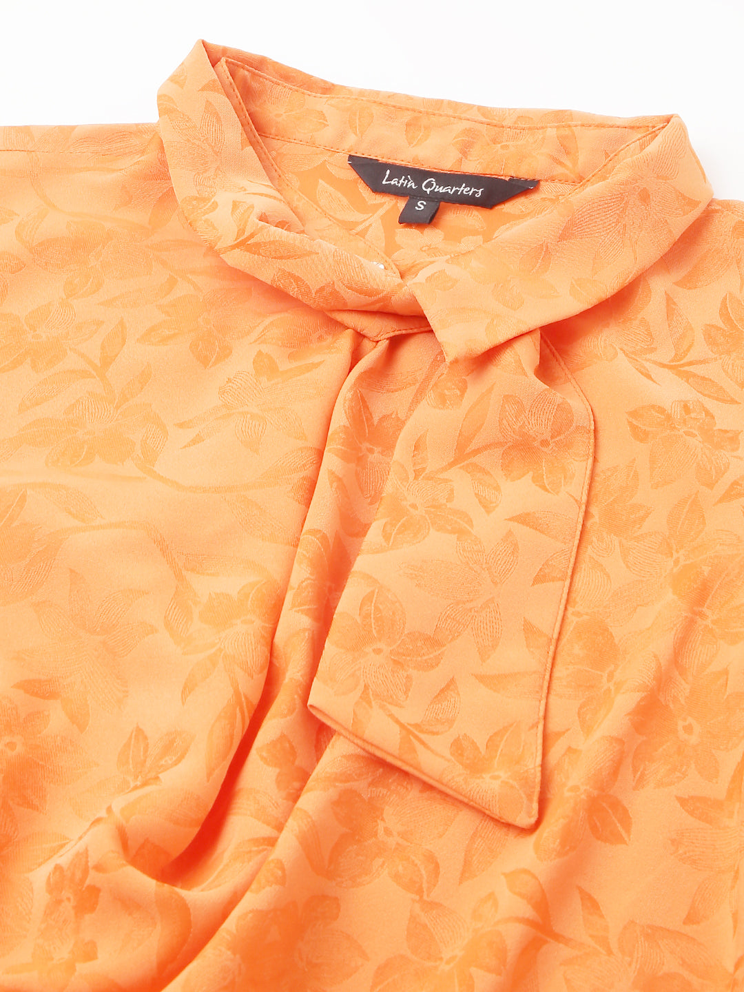 Papaya 3/4 Sleeve Solid Blouse With Tie