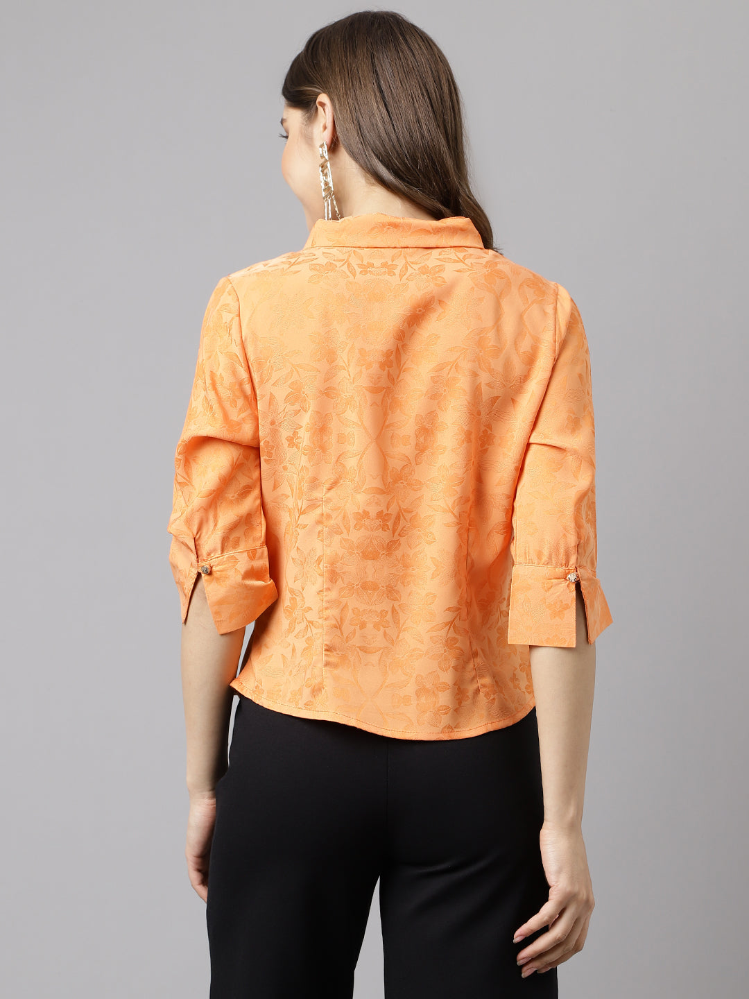 Papaya 3/4 Sleeve Solid Blouse With Tie