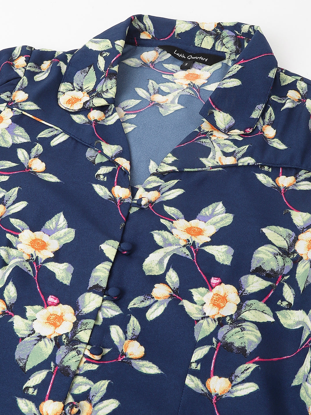 Blue 3/4 Sleeve Printed Shirt Blouse Top