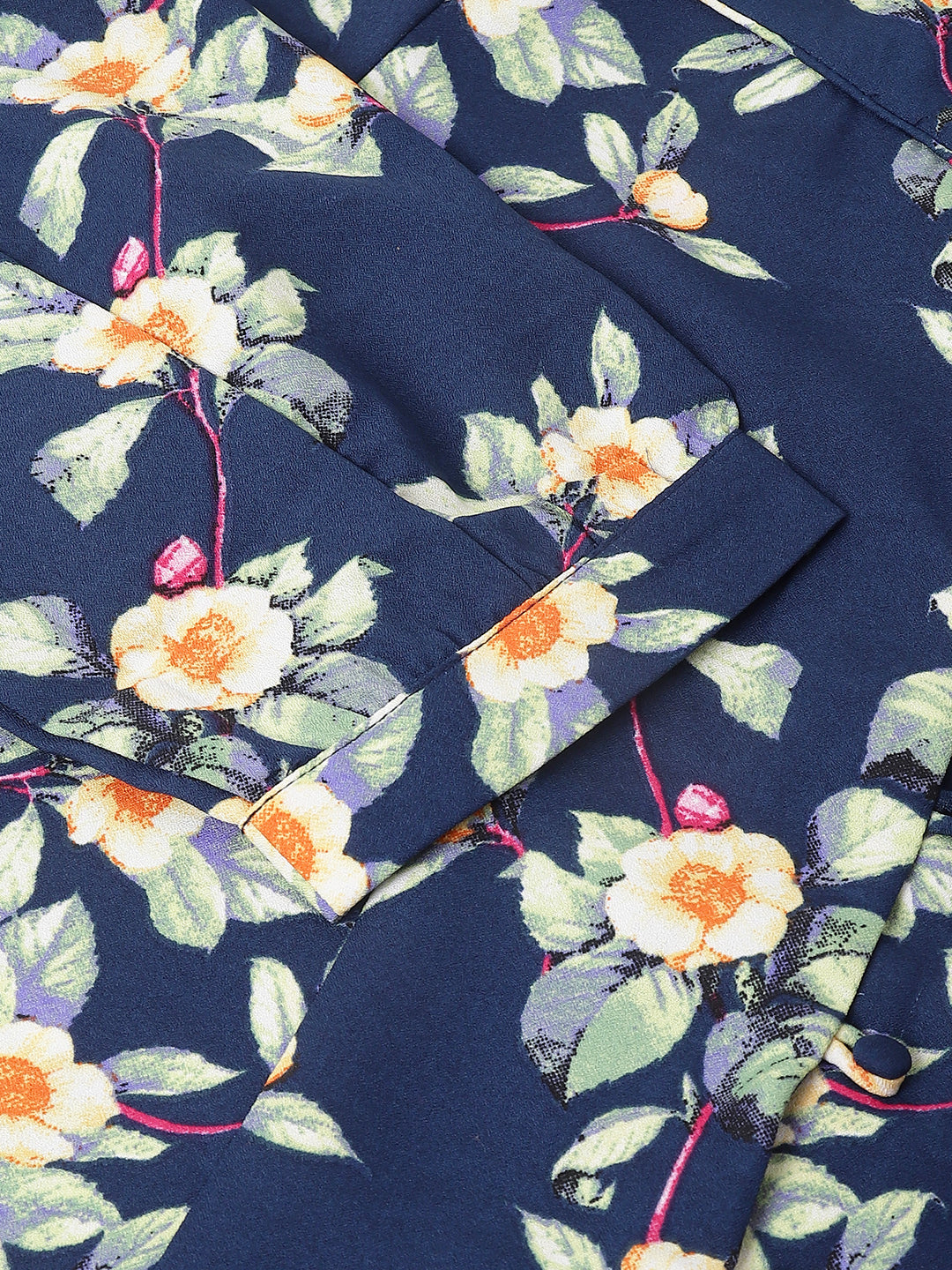 Blue 3/4 Sleeve Printed Shirt Blouse Top