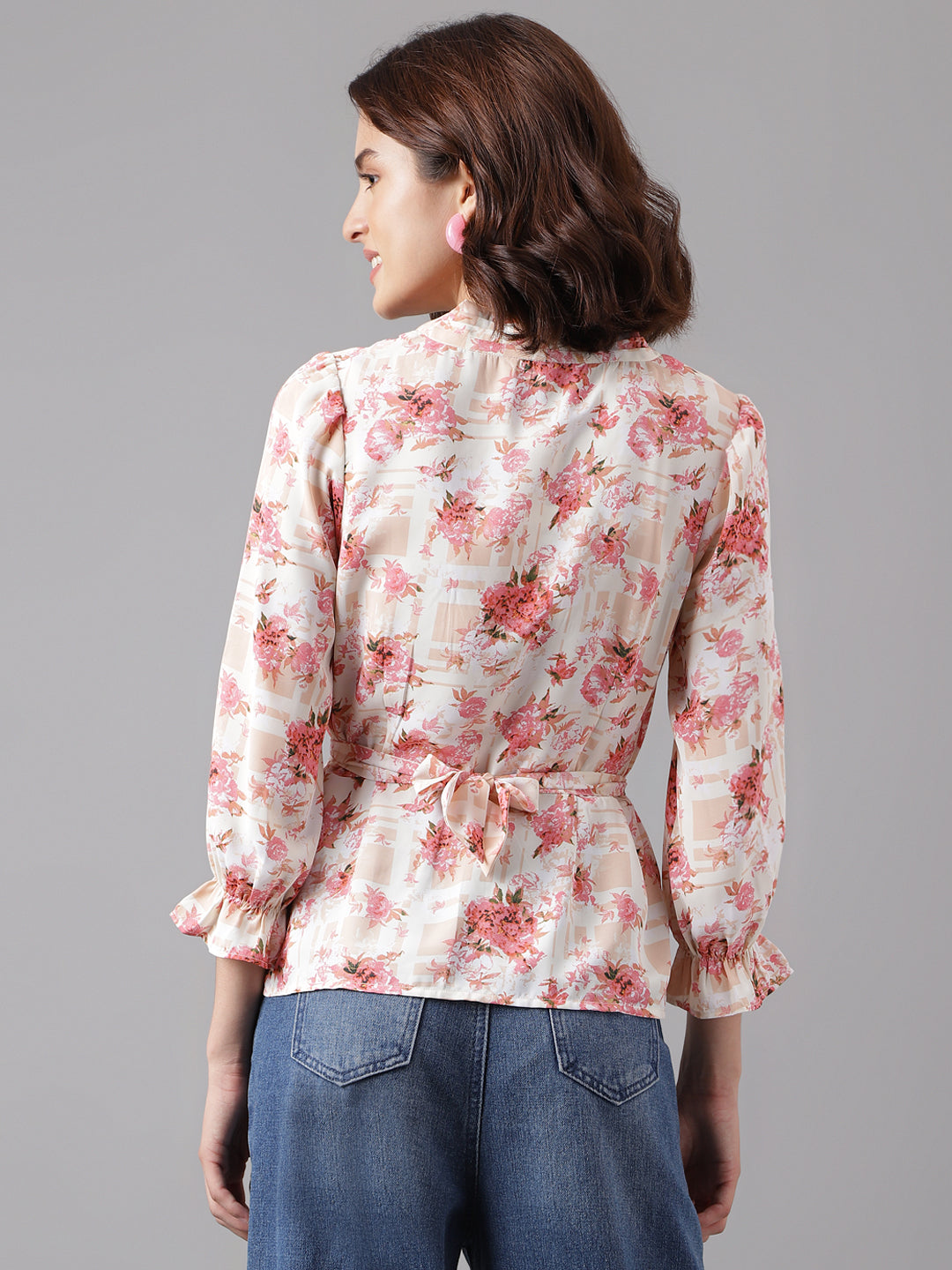 Peach 3/4 Sleeve Printed Normal Blouse