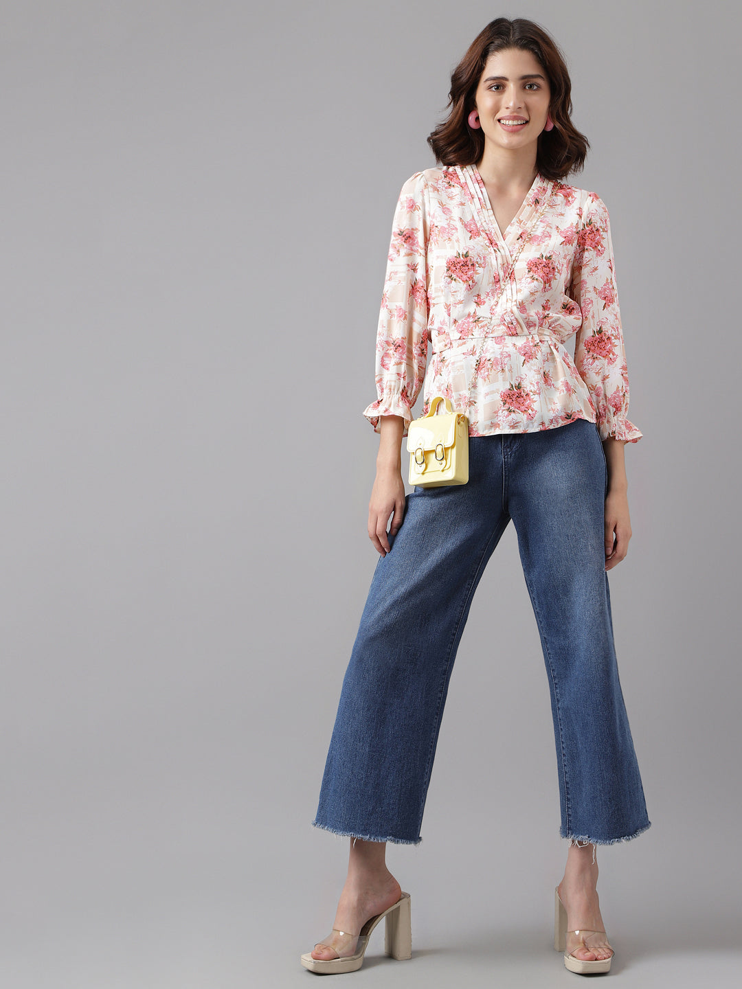 Peach 3/4 Sleeve Printed Normal Blouse