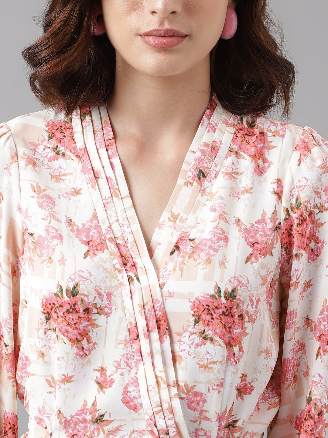 Peach 3/4 Sleeve Printed Normal Blouse