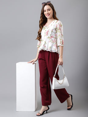 Ivory 3/4 Sleeve Printed Normal Blouse