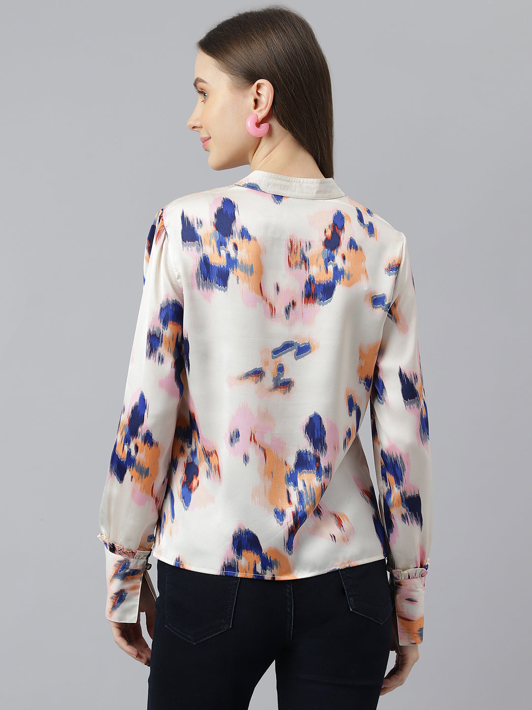 Blue Full Sleeves Printed Blouse Classic Fit Top For Girls