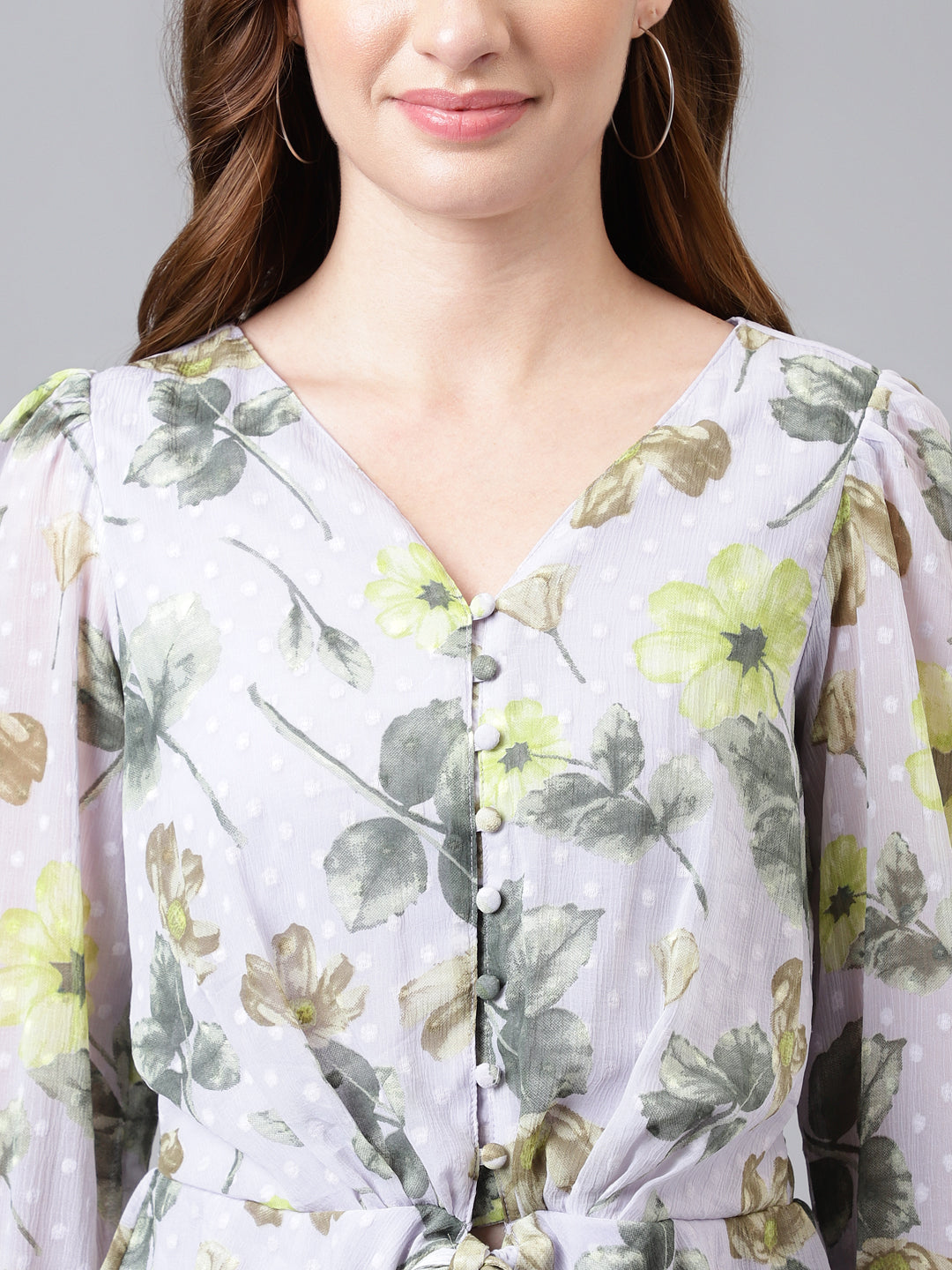 Grey Full Sleeve Printed Normal Blouse Top