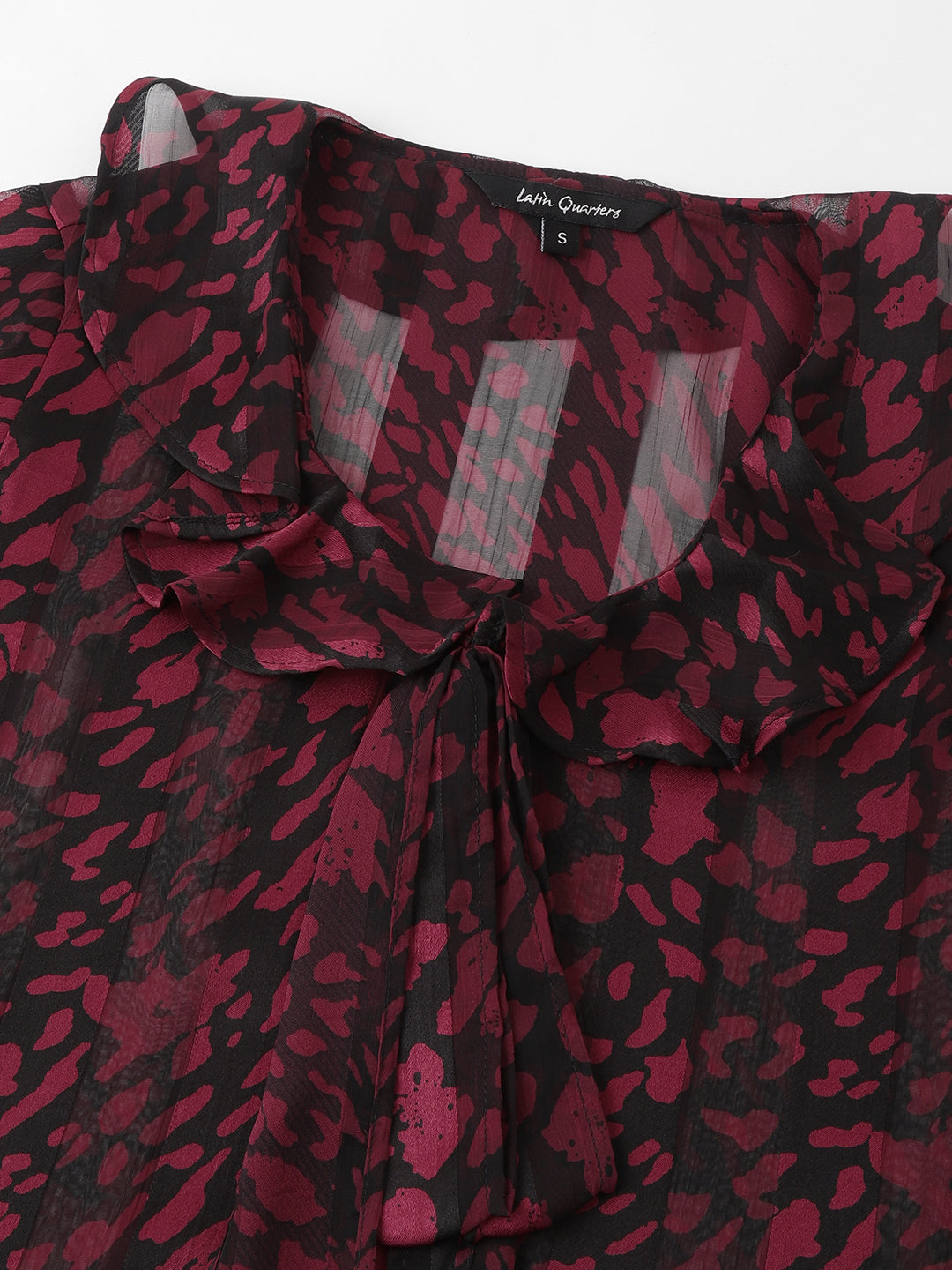Maroon Full Sleeve Round Neck Printed Women Blouse Top