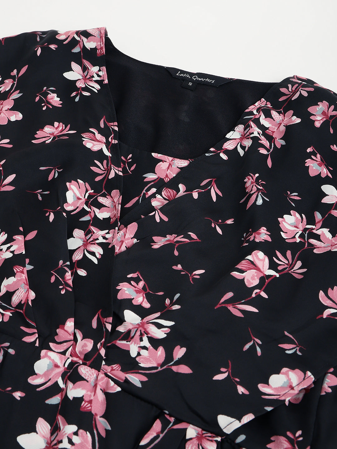 Black Cap Sleeve V-Neck Floral Print Blouse Top