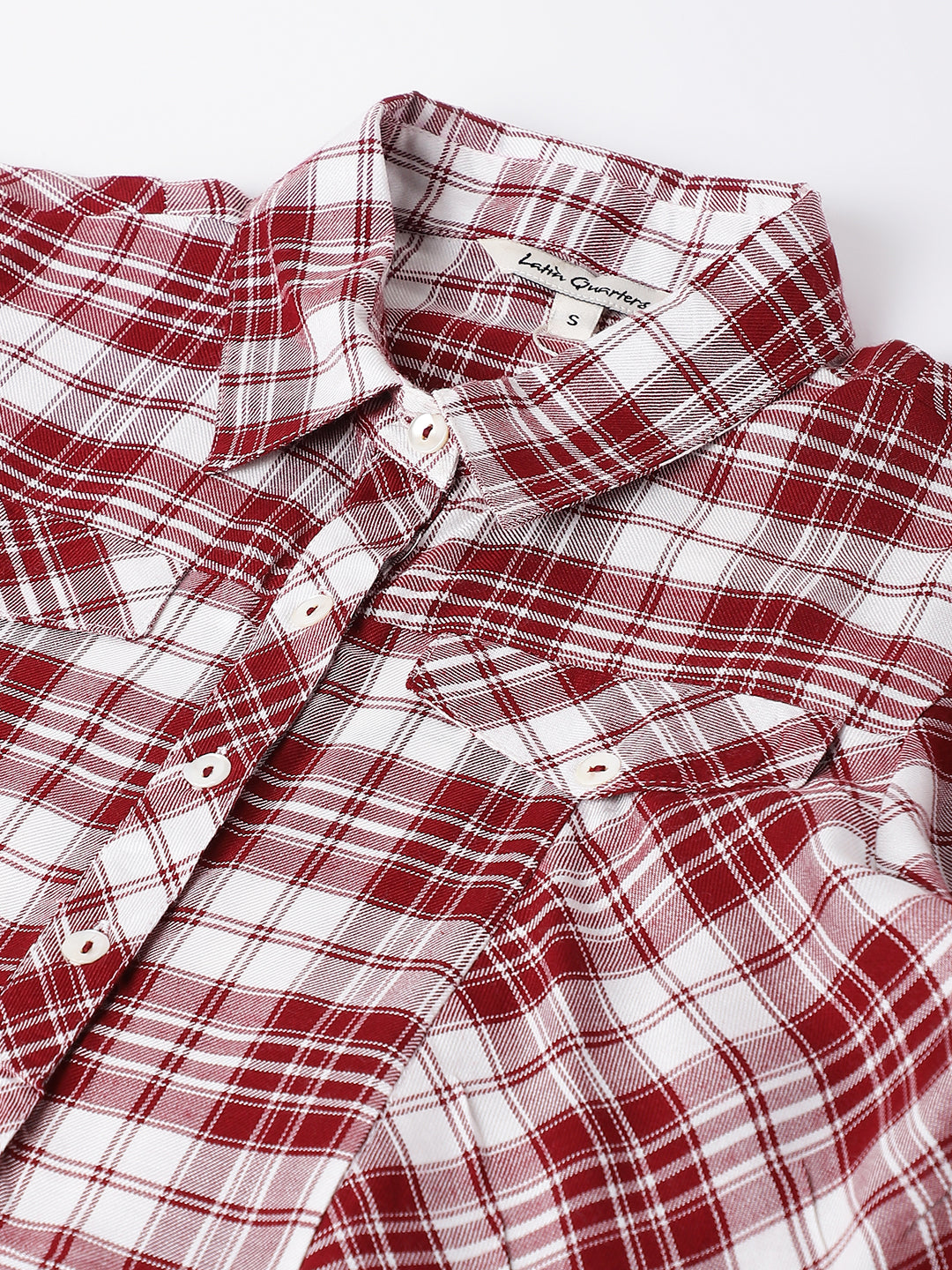 Red 3/4 Sleeve Collar Neck Check Shirt