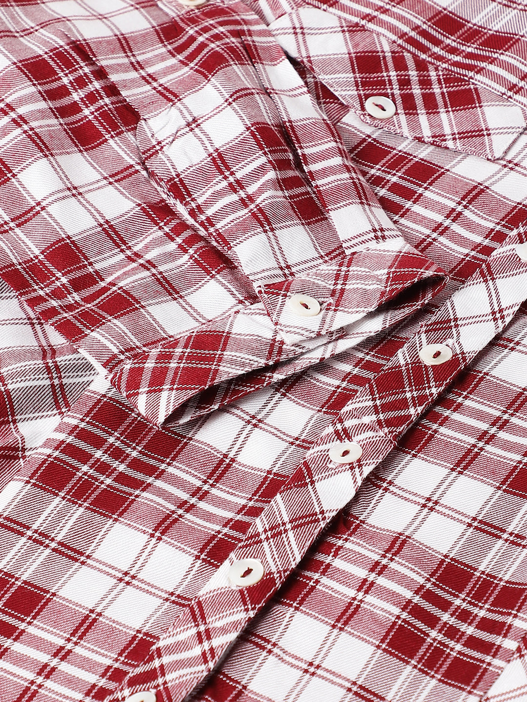 Red 3/4 Sleeve Collar Neck Check Shirt