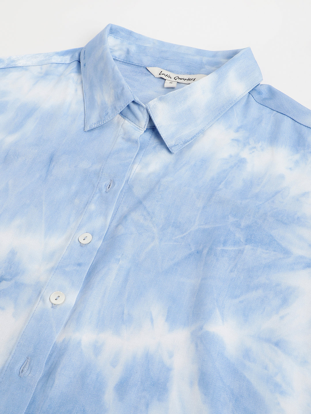 Blue Cap Sleeve Collar Neck Printed Crop Blouse
