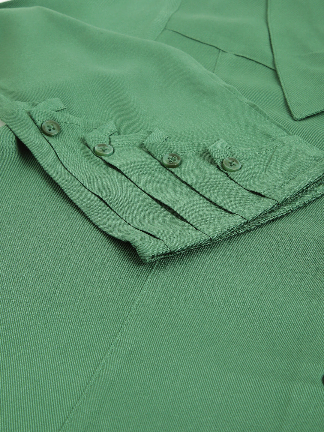 Green 3/4 Sleeve Shirt Collar Women Solid Top