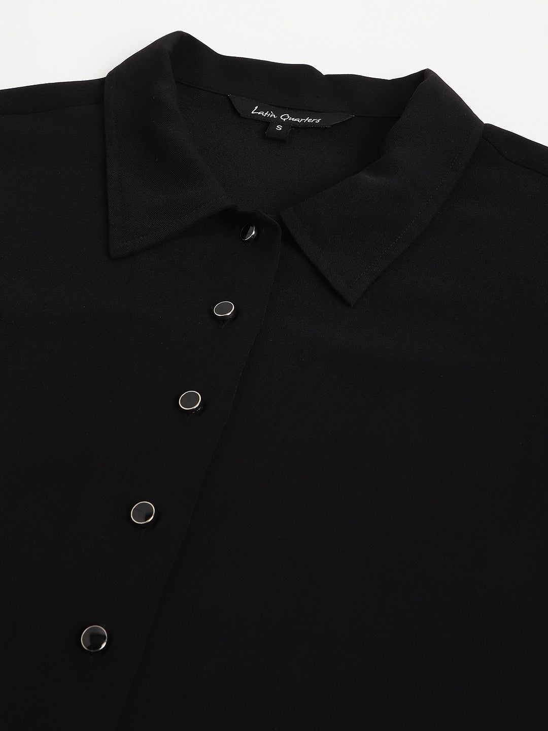 Women Black Half Sleeve Collar Neck Solid Short Blouse