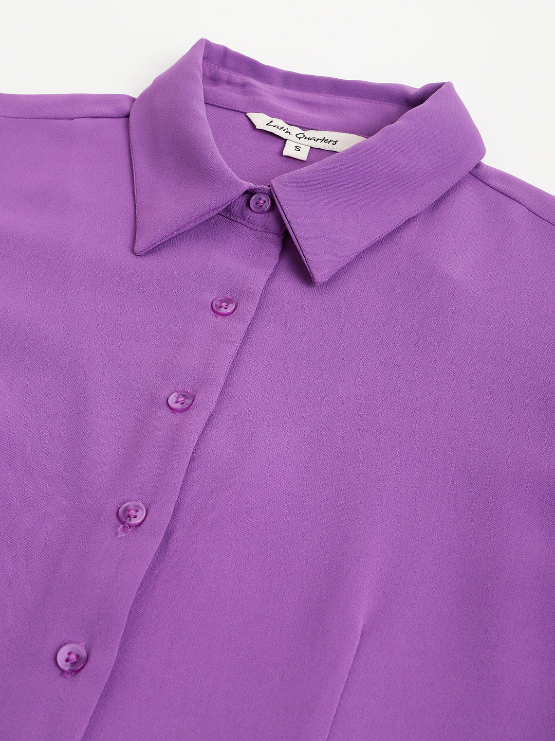 Women Lavender 3/4 Sleeve Collar Neck Solid Long Blouse