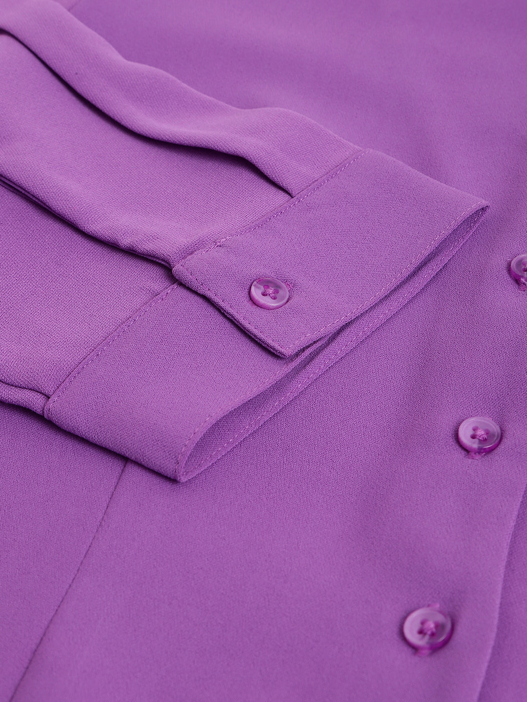 Women Lavender 3/4 Sleeve Collar Neck Solid Long Blouse