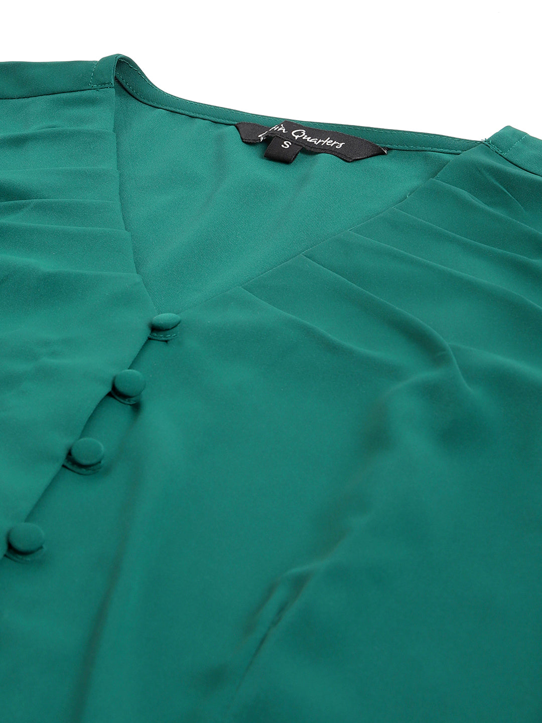 Green Half Sleeve V-Neck Women Solid Top