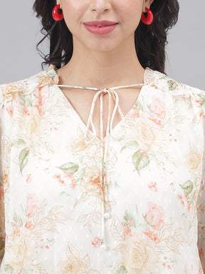 Ivory Full Sleeve V-Neck Women Floral Top