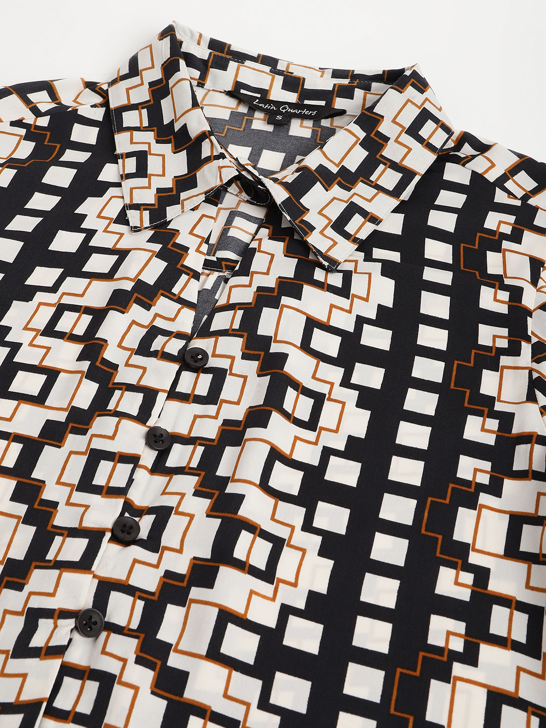 Black Full Sleeve Collar Neck Geometry Print Printed Shirt Blouse