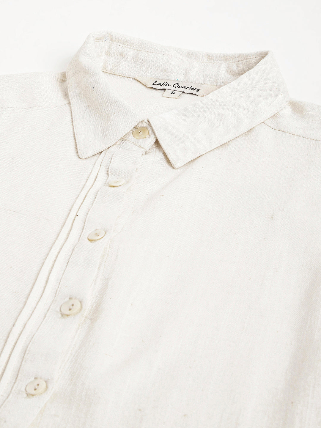 White 3/4 Sleeve Shirt Collar Women Solid Top
